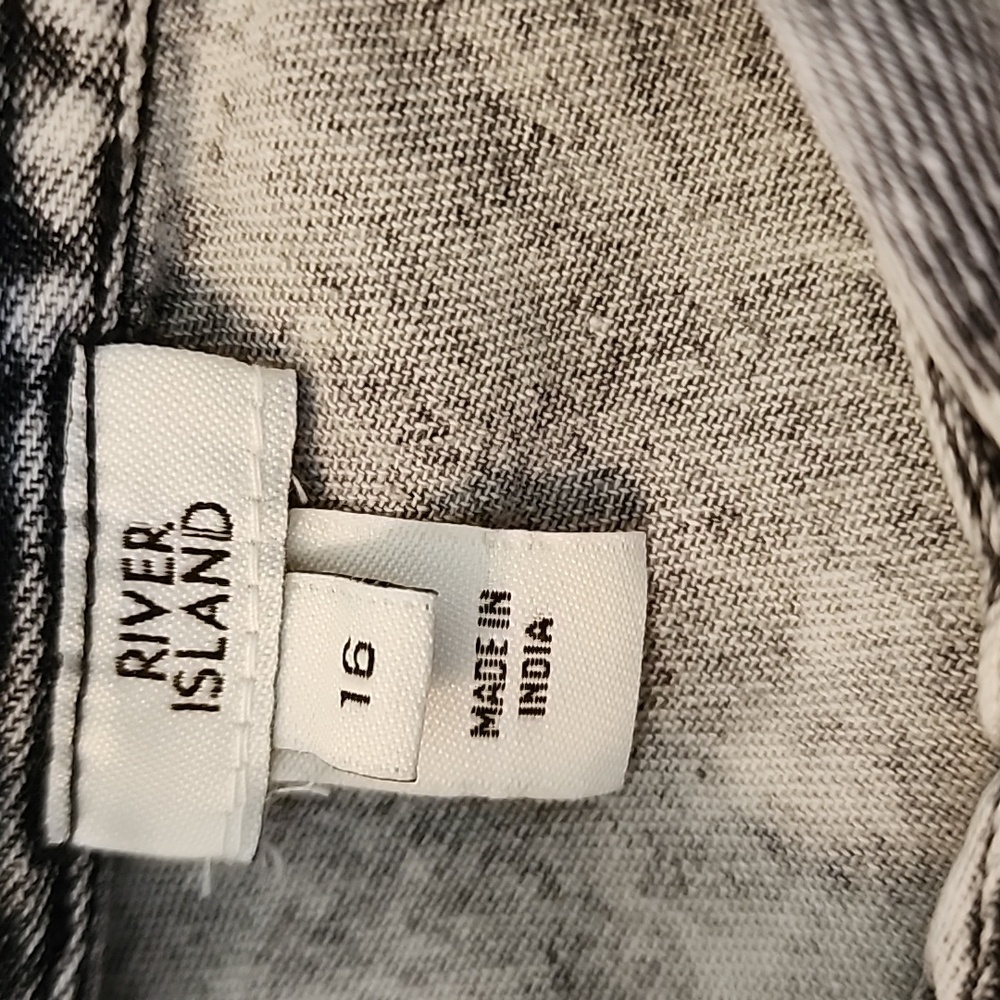 River Island Acid Wash Longsleeve Shirt Dress Pearl Button Down Size 12 - Picture 8 of 11
